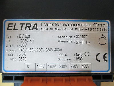 Eltra Transformator  DV 5,0  Trafo  pri. 400V  sek. 140/180/230/280/400V  T9/770
