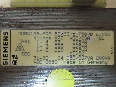 Siemens Transformator  4AM5158-2AB  Trafo  pri.209-231V  sek.24V  200 VA  T9/785
