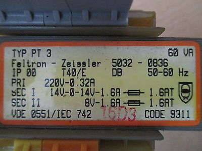 Feltron - Zeissler_5032 - 0836 Typ PT 3 60 VA pri. 220V sec. 2x14V und 8V  T13/3