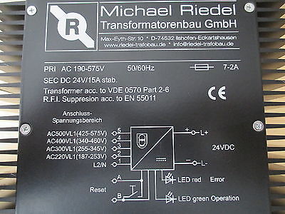 Riedel Transformator  RSTN 15/2E  Trafo  pri.190-575V  sek.24V DC  300 W  T9/678