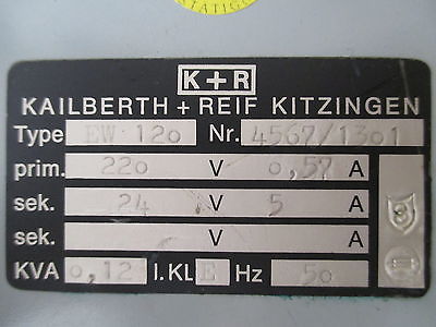 Kailberth & Reif EW 120  Trafo  pri.220 V sek.24 V 120 VA  T9/852