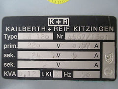Kailberth & Reif EW 120  Trafo  pri.220 V sek.24 V 120 VA  T9/852