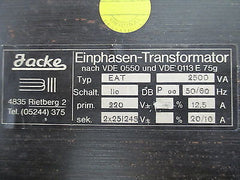 Jacke Transformator  EAT  Trafo  pri.220 V  sek.245 und 2x25 V  2500 VA  T9/999