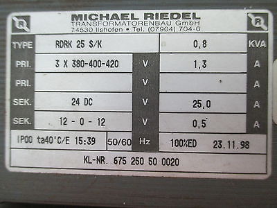 Michael Riedel RDRK 25  Trafo  pri. 3x380/400/420 V  sek.24V DC / 12V AC  T9/983