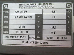 Michael Riedel RDRK 25  Trafo  pri. 3x380/400/420 V  sek.24V DC / 12V AC  T9/983