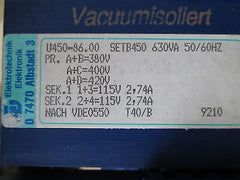 Transformator U 450-86.00  Trafo  pri.380/400/420 V  sek.2x115 V  630 VA  T9/885