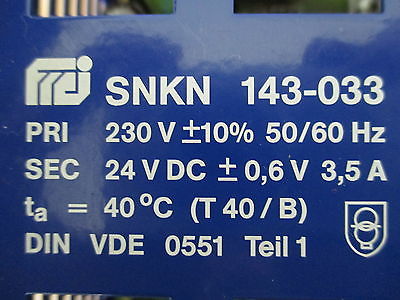 Transformator  SKN 143-033  Trafo pri.230V +/- 10%  sek.24V +/- 6V  3,5A  T9/881