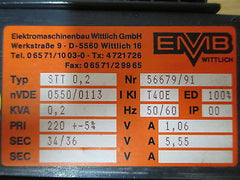 Wittlich STT 0,2 Trafo pri.220V +/- 5%  sek.34/36V  200VA T9/798