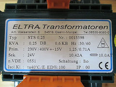 Eltra STS 0,25 Transformator Trafo  pri.230/400V +/- 5%  sek.24V  250VA T9/756