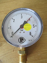 Riegler Manometer  0-6 bar für Wasser und Luft Druckmesser 100 mm S14/51