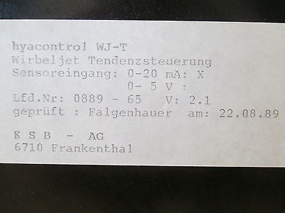 KSB Hyacontrol WJ -T Tendenzsteuerung Wirbeljet 0-5 V 0-20 mA KOST - EX S14/274