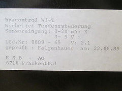 KSB Hyacontrol WJ -T Tendenzsteuerung Wirbeljet 0-5 V 0-20 mA KOST - EX S14/274
