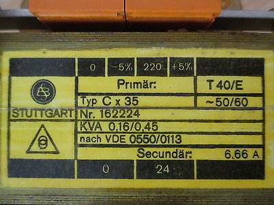 Trafo Bürkle & Schöck C x 35 pri 220 V + - 5% sek 24 V 160 / 450 VA Transformator  T9/959