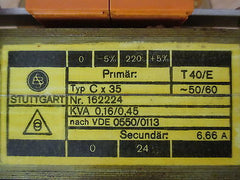 Trafo Bürkle & Schöck C x 35 pri 220 V + - 5% sek 24 V 160 / 450 VA Transformator  T9/959