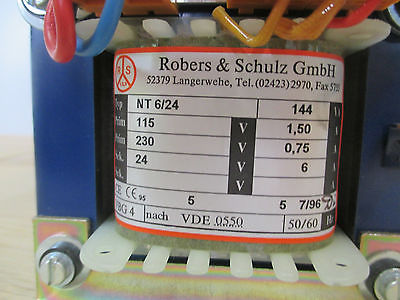 Trafo Robers & Schulz NT 6 / 24 pri 115 V 230 V sek 24 V  DC 144 VA 6 A T9/659