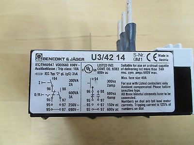 Benedikt & Jäger Motorschutzschalter U3/42 14  S-Nr.OM1  10 A bis 14 A S16/133