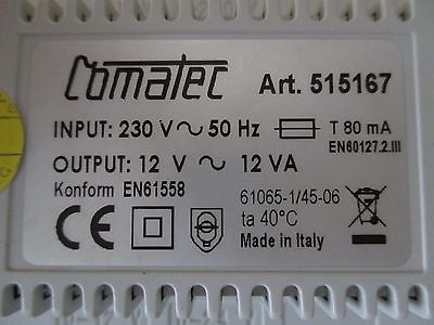 Trafo Comatec Nr. 515167   pri 230 V   sec  12 V  Klingeltrafo  12 VA     T9/838