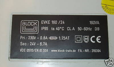 Block EVKE 160/24 Trafo 230 V - 24 V 160 VA   T10/7