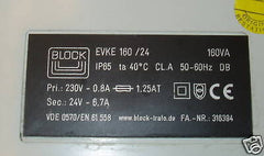 Block EVKE 160/24 Trafo 230 V - 24 V 160 VA   T10/7