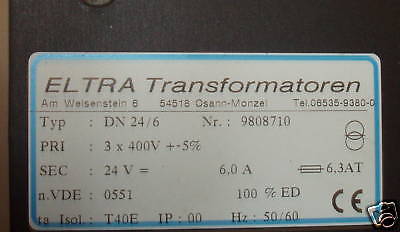 Transformator Trafo ELTRA 3x400 - 24 V DC  6 A   T10/57