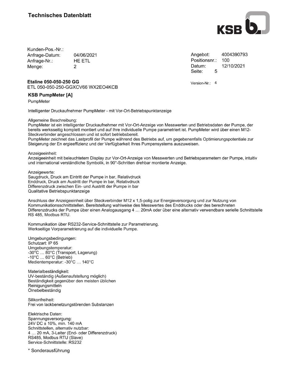 KSB Etaline 050-050-250 GG Kühlmittelpumpe Blockpumpe PK25/351