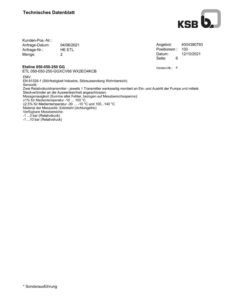 KSB Etaline 050-050-250 GG Kühlmittelpumpe Blockpumpe PK25/351