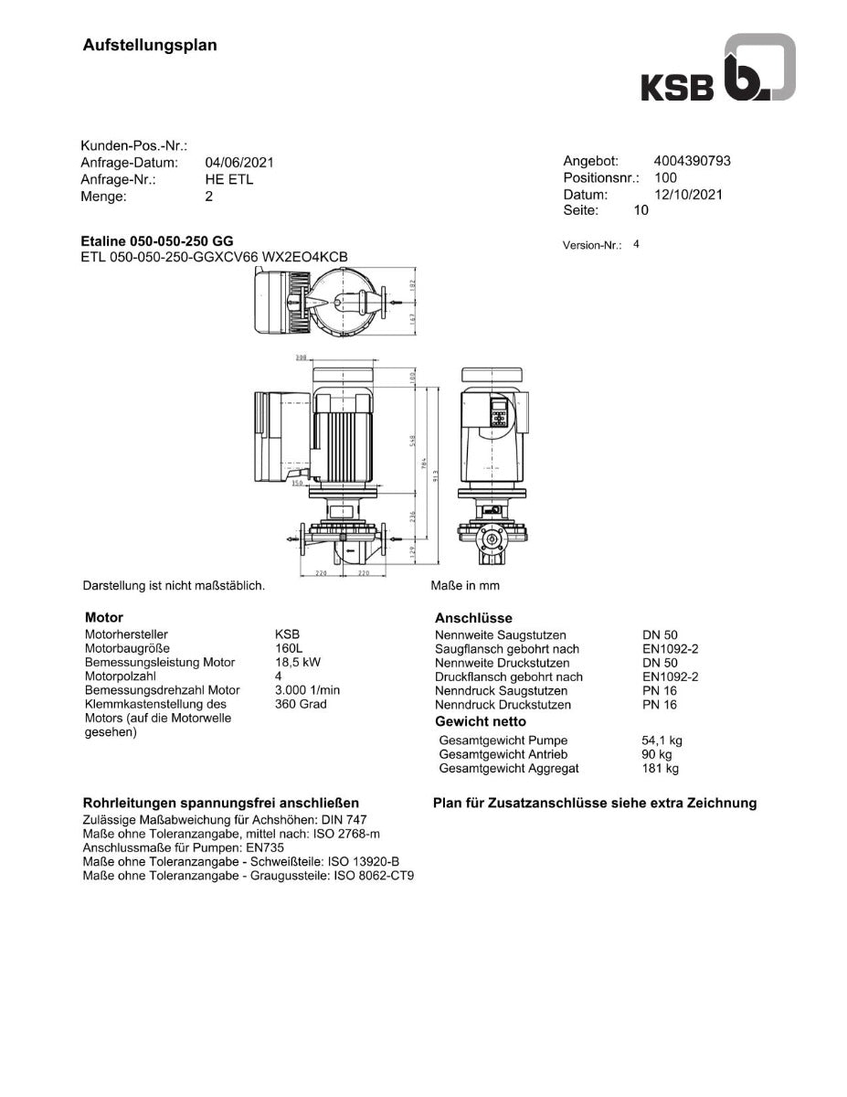 KSB Etaline 050-050-250 GG Kühlmittelpumpe Blockpumpe PK25/351