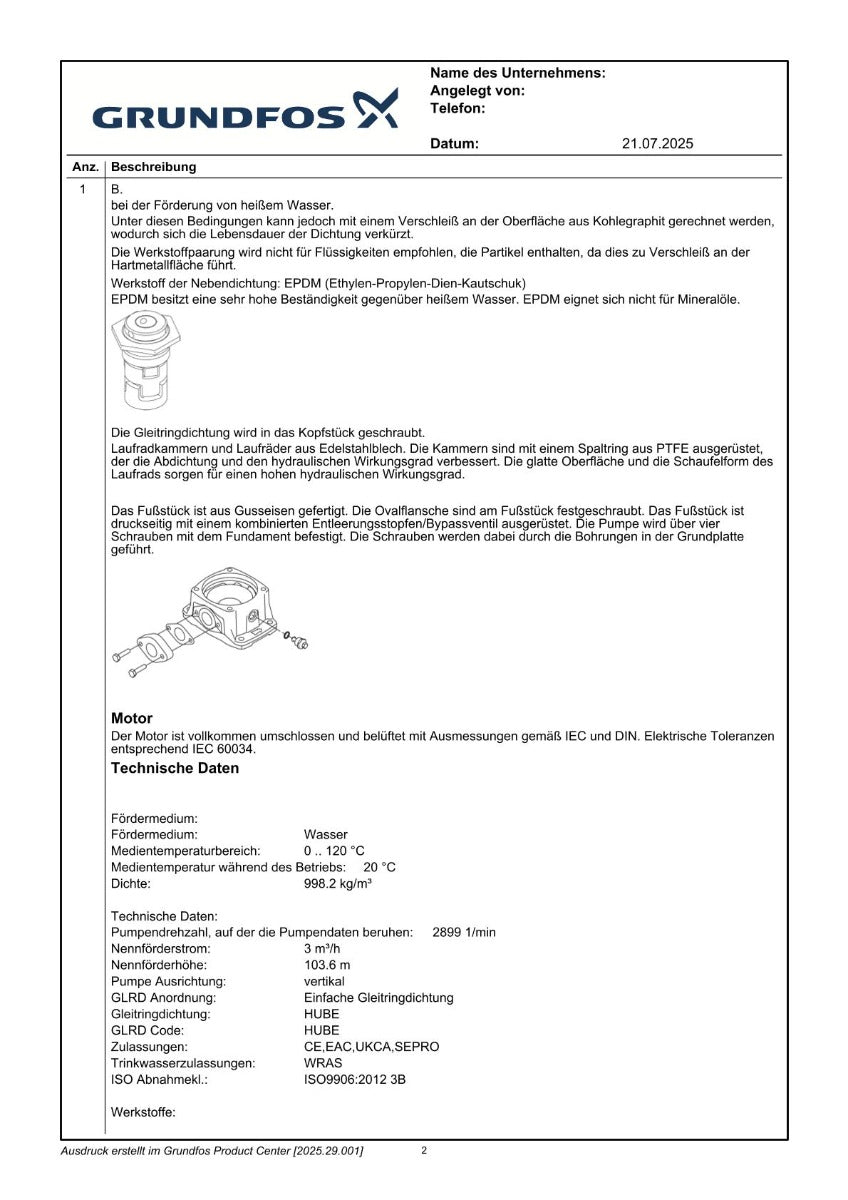 Grundfos CR 3 - 21 A-A-A-E-HUBE Druckerhöhungspumpe 3x400V Druck P16/309