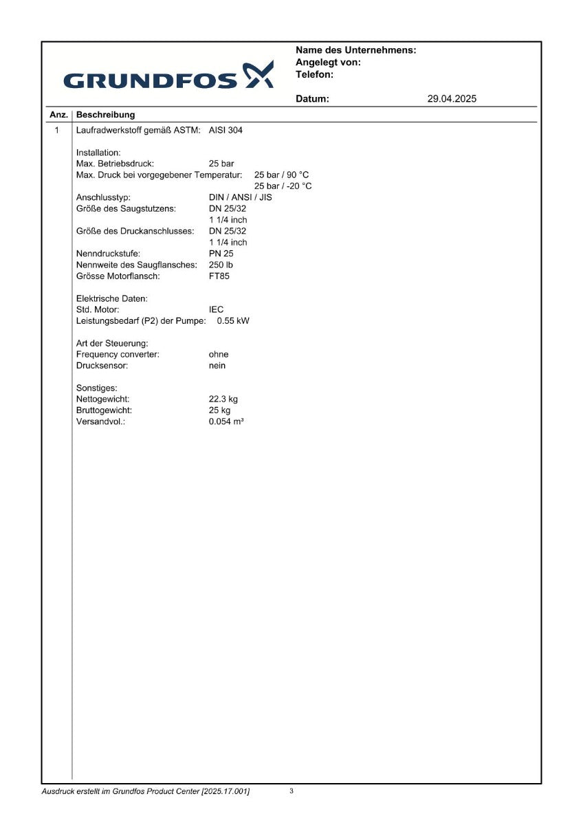 Grundfos CR 1-2 B-FGJ-A-E-HUUE Flansch Kreiselpumpe P11/180