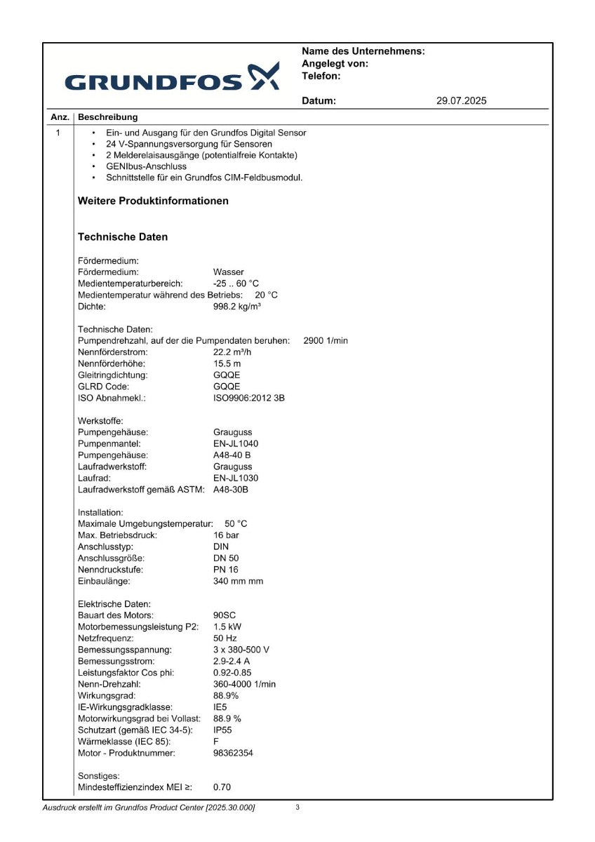 Grundfos TPE 50-190/2 A-F-A-GQQE Trockenläuferpumpe Energiesparpumpe P25/16