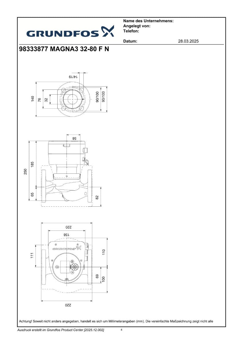 Grundfos MAGNA3 32-80 N 1x230V PK25/176