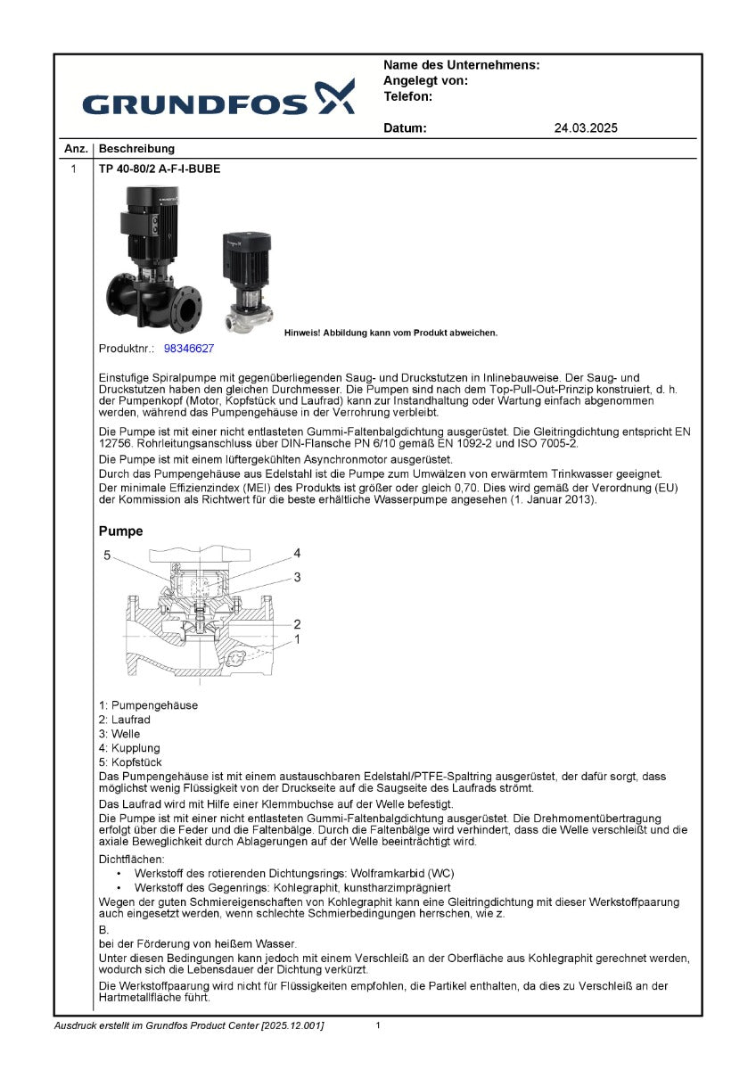 Grundfos TP 40-80/2-A-F-I-BUBE Inlinepumpe 400V Kreiselpumpe 50HZ PK25/107