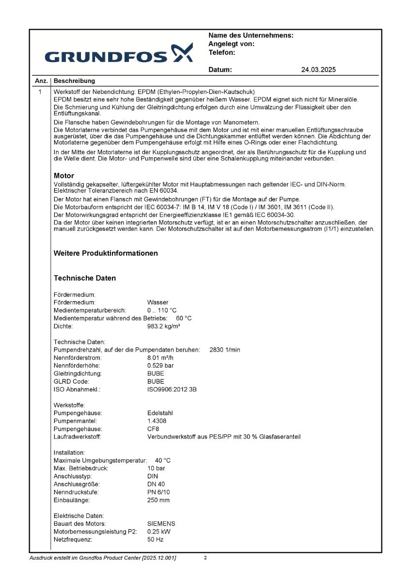 Grundfos TP 40-80/2-A-F-I-BUBE Inlinepumpe 400V Kreiselpumpe 50HZ PK25/107