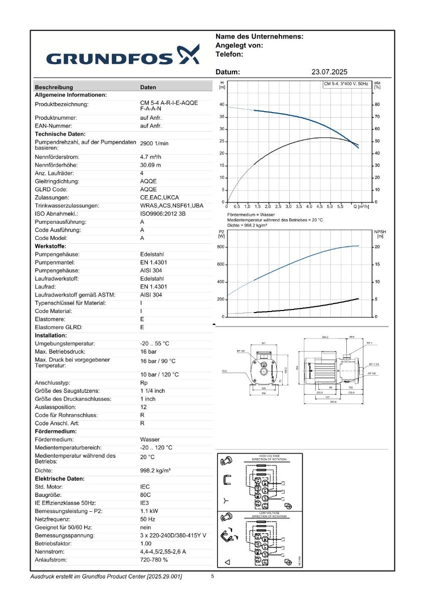 Grundfos CM5-4 A-R-I-E-AQQE J-A-A-N Druckerhöhungspumpe P15/106