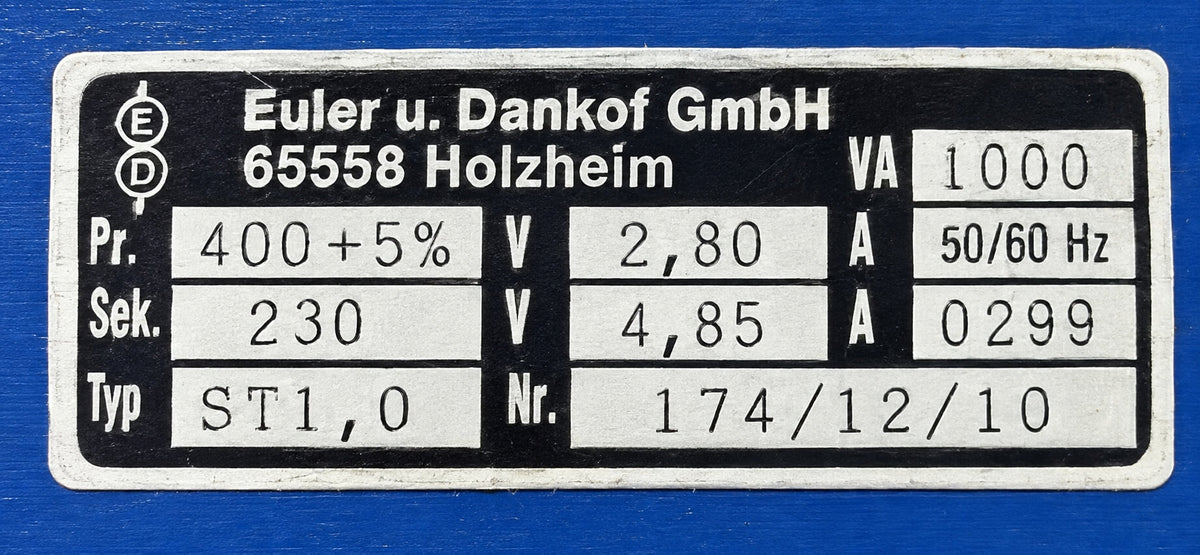 Euler & Dankof ST1.0 safety isolating transformer – 400 V to 230 V – 1000 VA