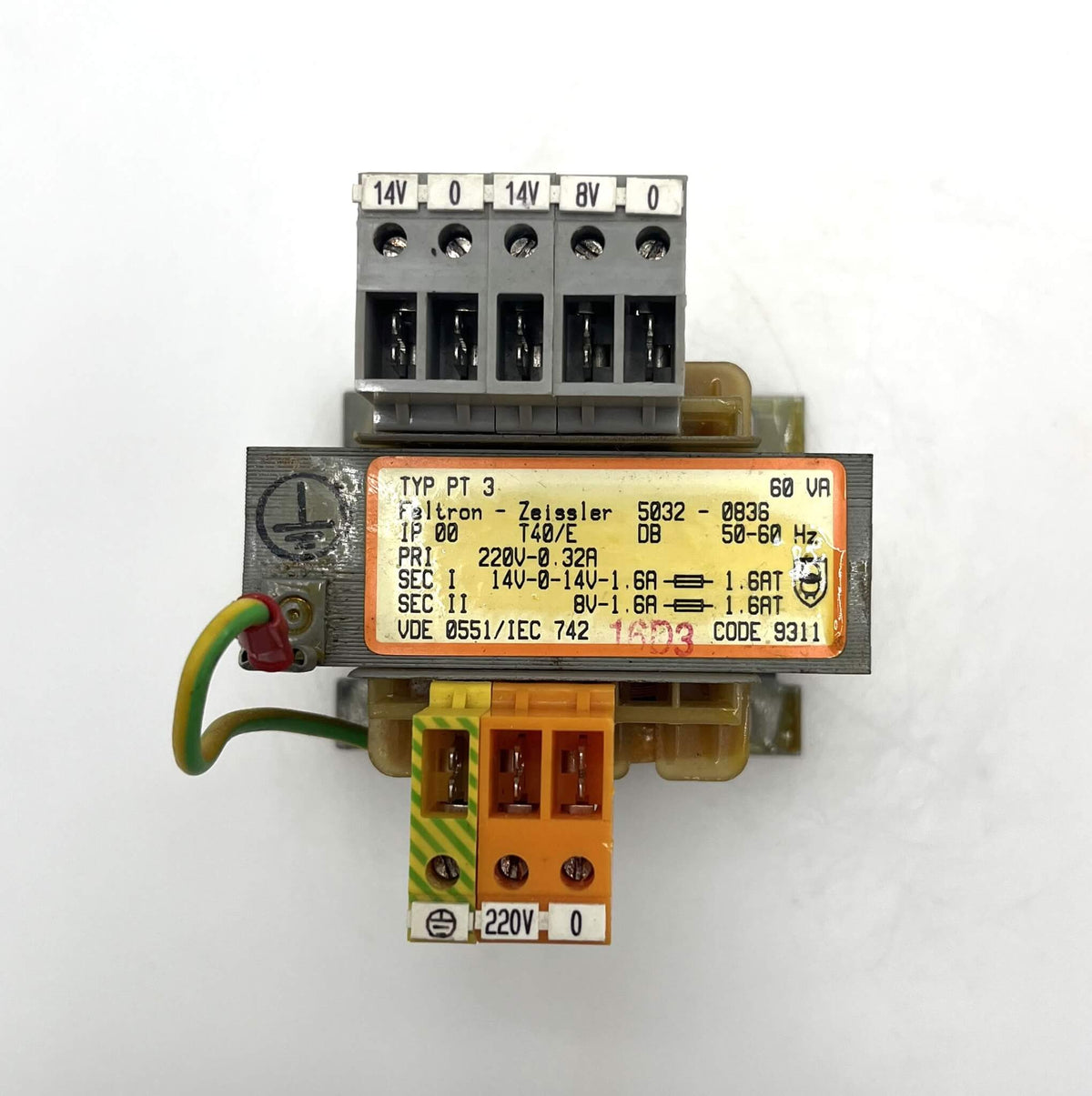 Feltron-Zeissler Transformator PT 3 – 220 V – 2×14 V und 8 V – 60 VA  T8/82