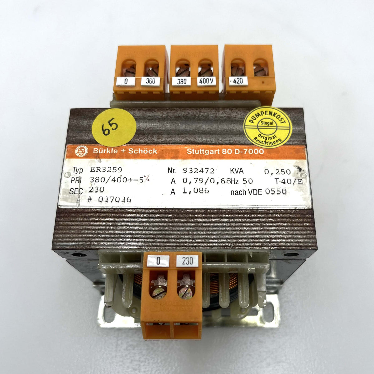 Bürkle + Schöck ER 3259 transformer – 360–420 V to 230 V – 250 VA