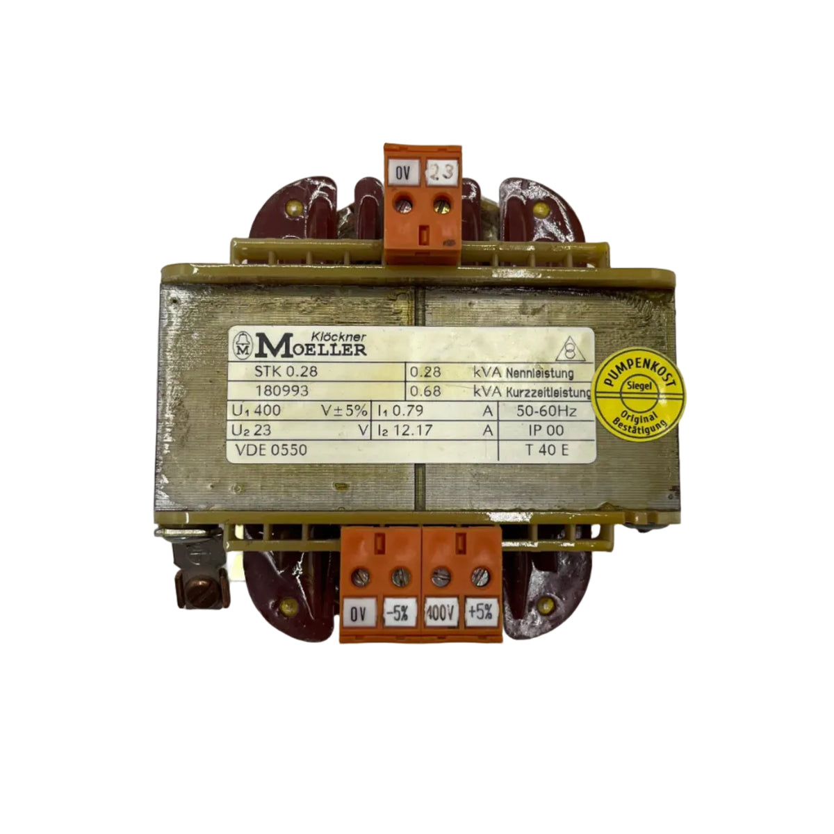 Möller STK 0,28 Trafo   Pri 400 V +/- 5%  sec 23 V 280 VA  T11/21