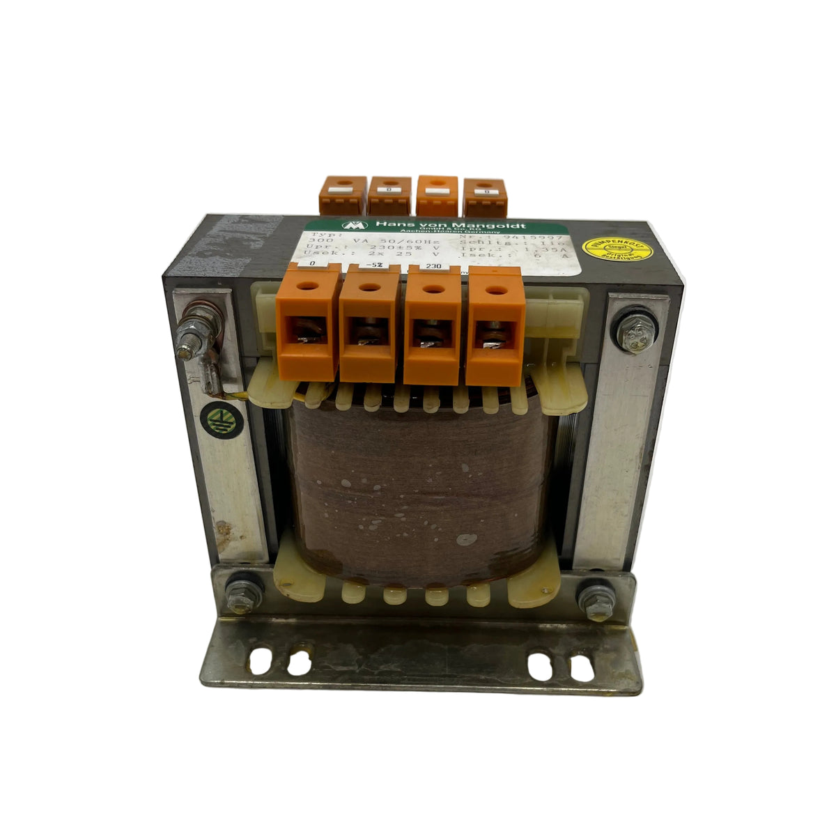 Transformator Mangoldt pri. 230 V 1,35 A sek. 2x25 V 6 A 300 VA Trenntrafo T11/48