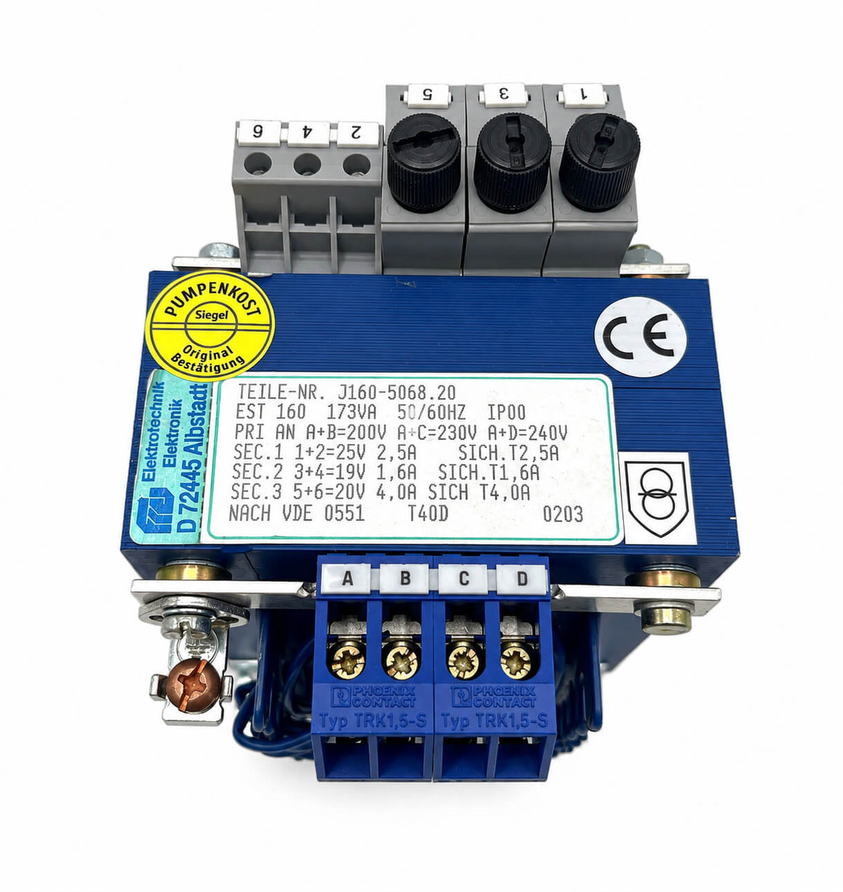 FREI Elektrotechnik EST160 Transformer 200-240V to 19/20/25V 173VA Transformer T9/290