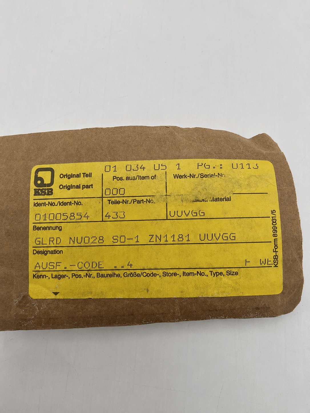 KSB Gleitringdichtung GLRD NUO28 SO-1 ZN1181 UUVGG Nr. 01005854   S12/195
