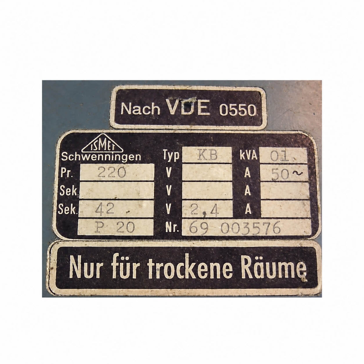 ISMET KB Transformer – 220 V to 42 V – 100 VA – 2.4 A