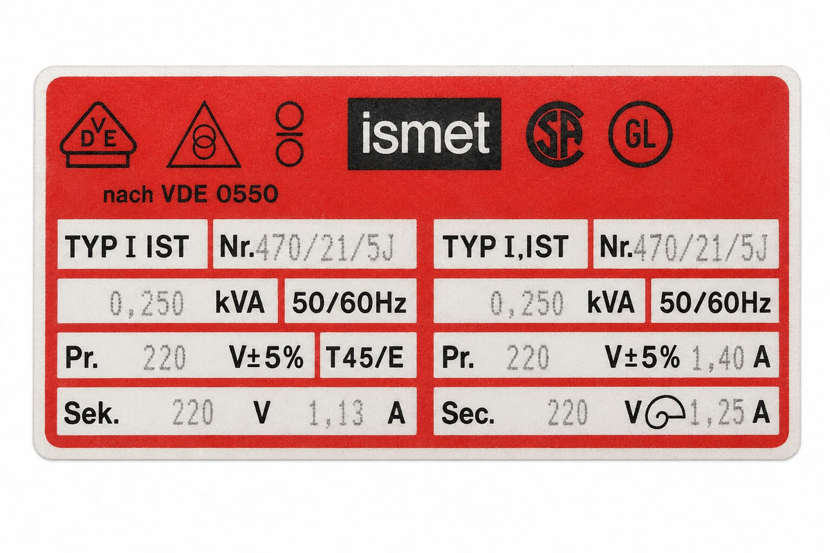 Ismet Transformer I IST – 220 V to 220 V – 0.25 kVA / 250 VA