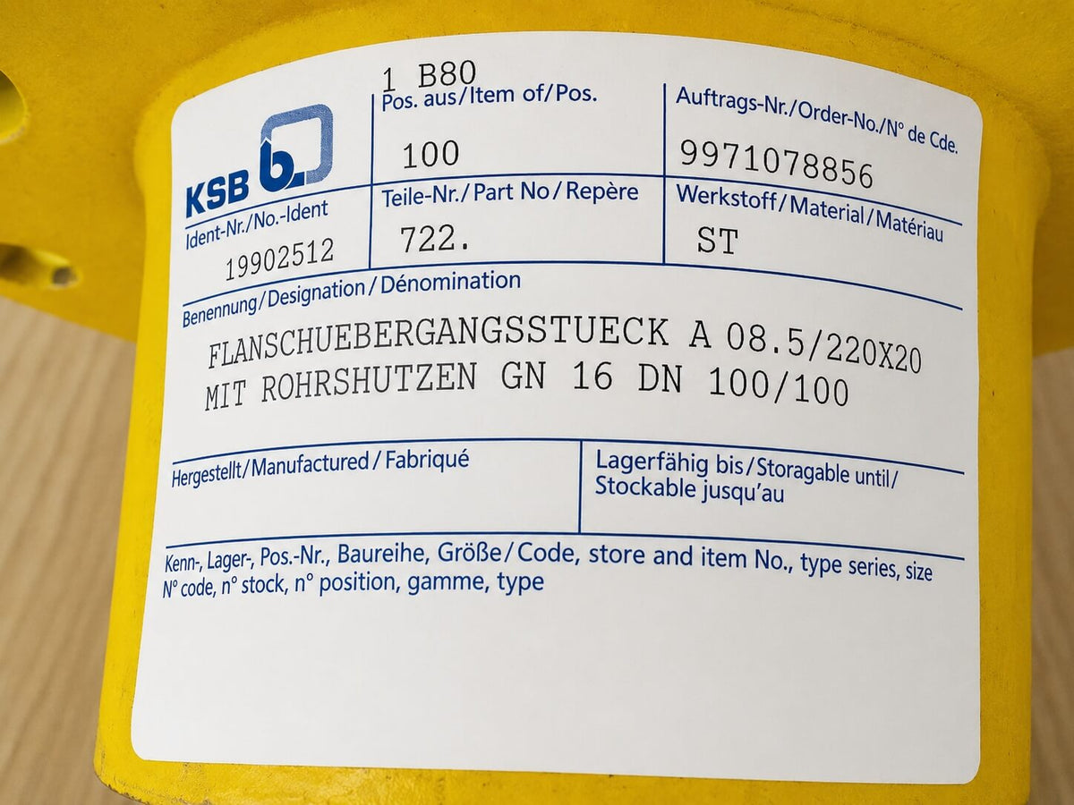 KSB Flanschübergangsstück mit Rohrstutzen DN 100/100 – PN 16 – 19902512  S14/279