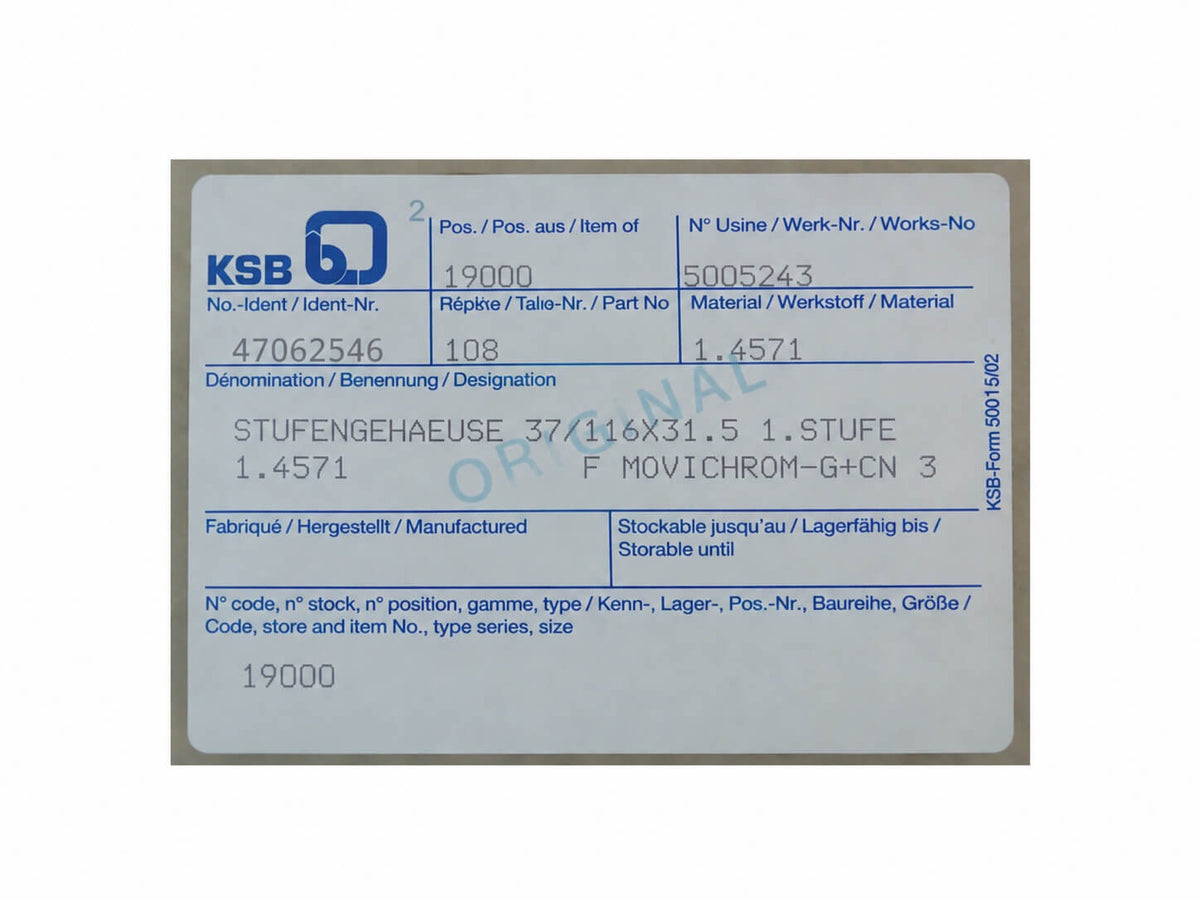 KSB stage casing 37/116X31.5 MOVICHROM-G CN 3 1.4571 47062546 S13/113