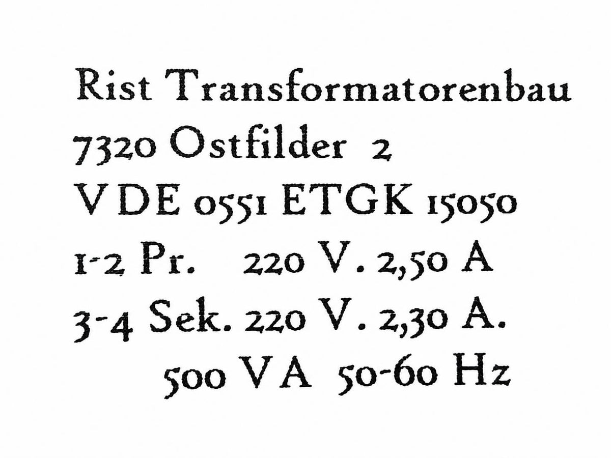 Rist Transformer ETGK 15050 – 220 V to 220 V – 500 VA