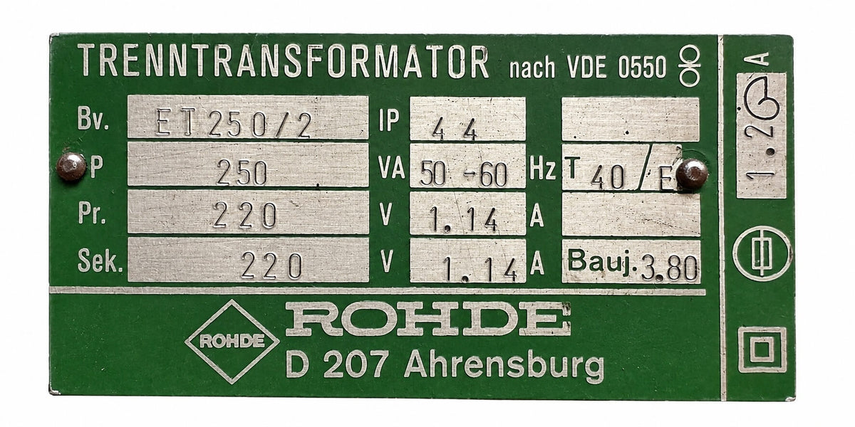 Rohde Transformator 220 V / 220 V – 250 VA – geprüft nach VDE