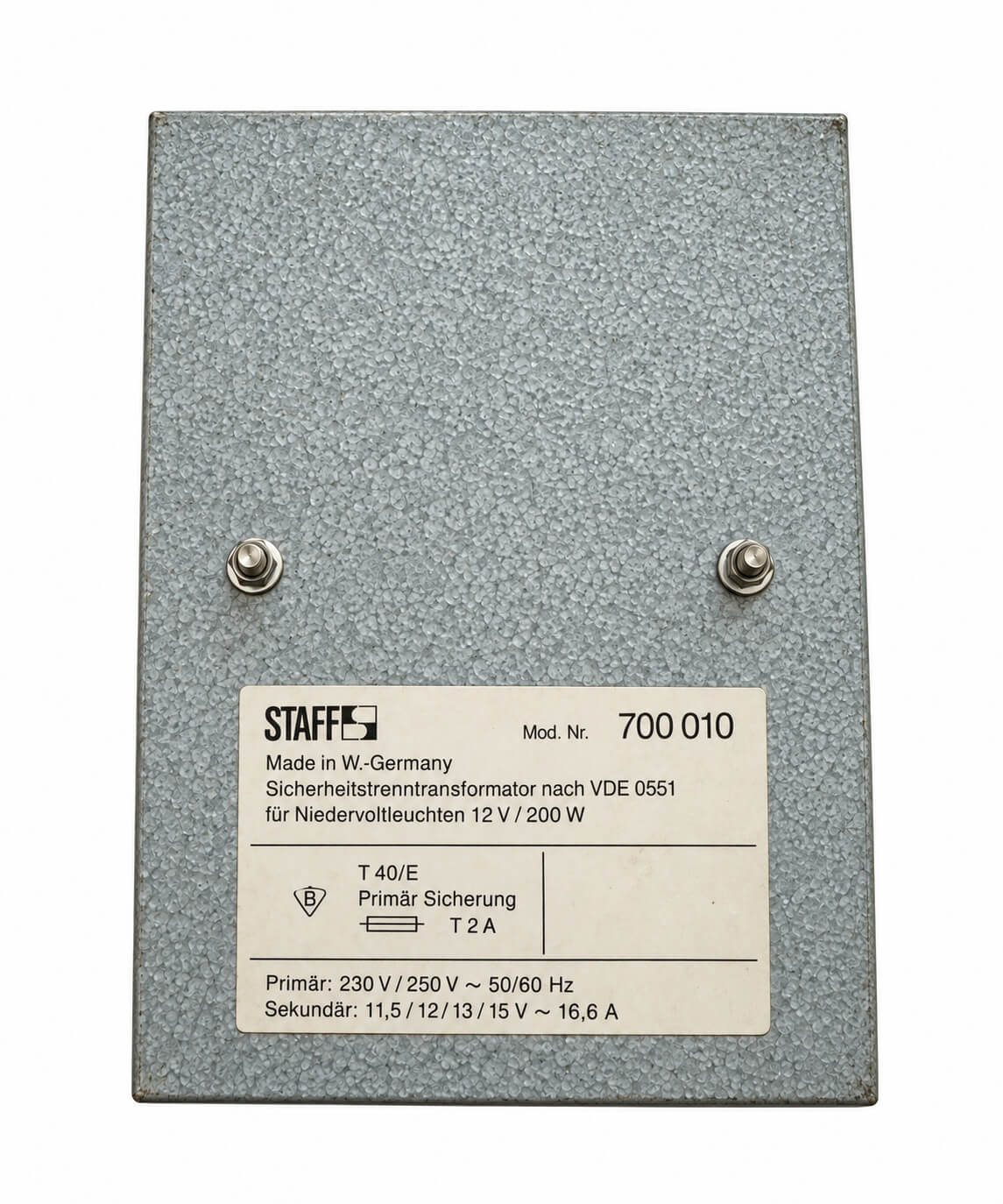 STAFF 700 010 safety transformer – 200 VA – 220/250 V to 11.5/12/13/15 V – as new T9/460