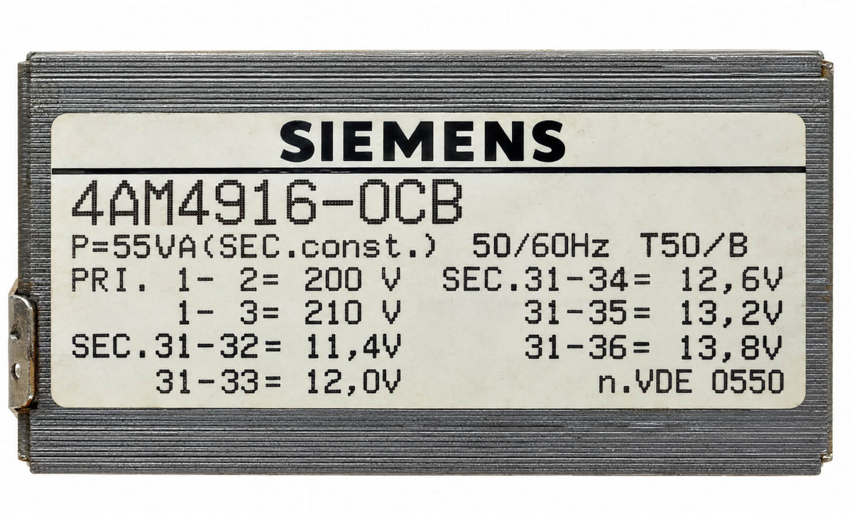 Siemens 4AM4916-OCB Transformer – 200/210 V – 11.4–13.8 V – 55 VA T9/451