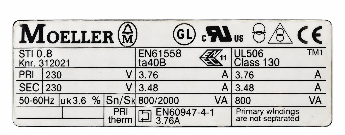 Siemens 4AM5241-8JD40-0B Transformer – 215–415 V to 115/230 V – 0.5 kVA